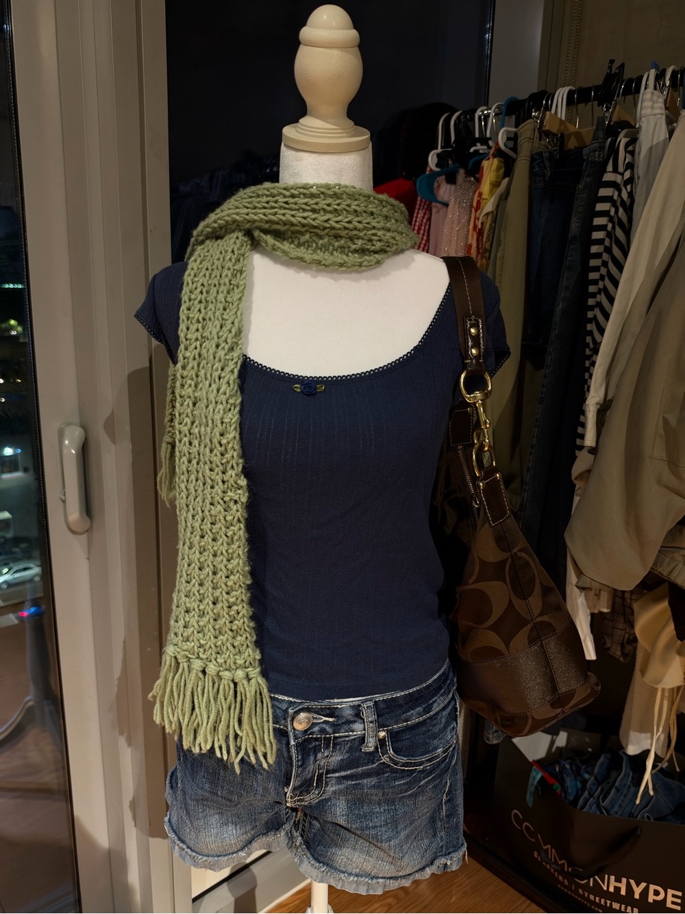 Coach Olive Green Knit Scarf